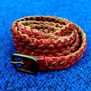 Red Braided Leather Boho Vintage Skinny Belt see photos for length and width